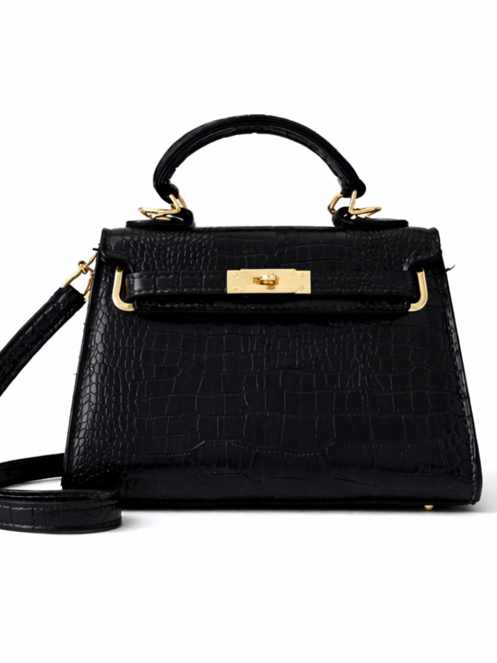 Stassi x Missguided | Black Croc Embossed Mini Top Handle Crossbody Bag
